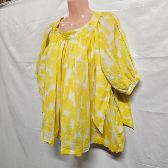 SEE BY CHLOE Yellow Printed Pleated Swing Blouse Women Size 2 - Picture 6 of 16